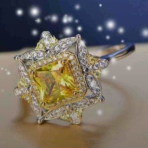 Sterling Silver Princess Cut Citrine Woman's Ring